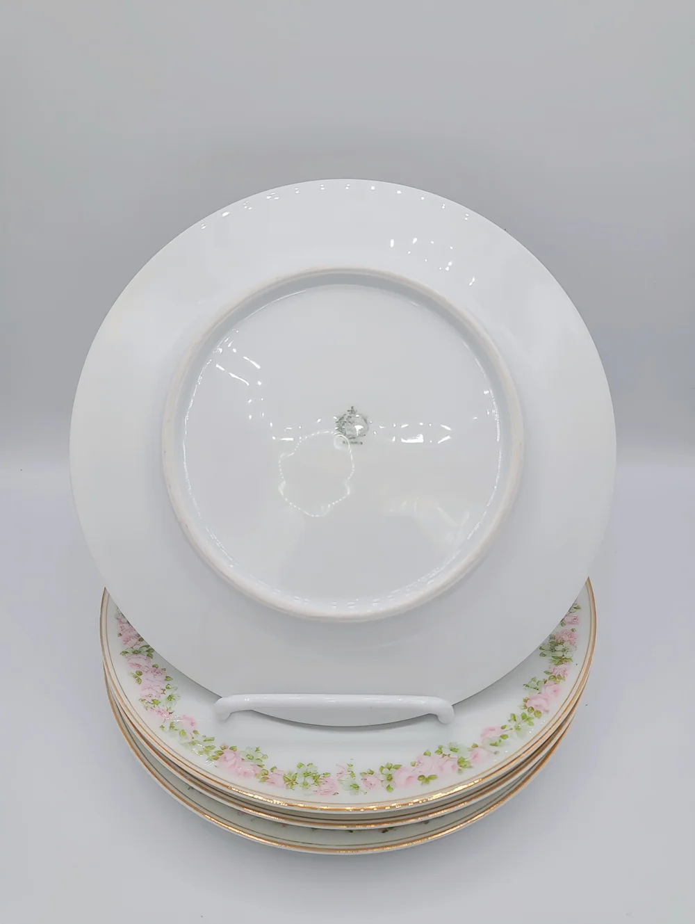 Bavaria Germany Salad Plates Set 4 Pink Rose Garland Gold Trim Vintage